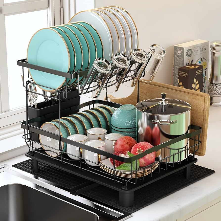  Dish Drying Rack, 2 Tier Space-Saving Dish Rack